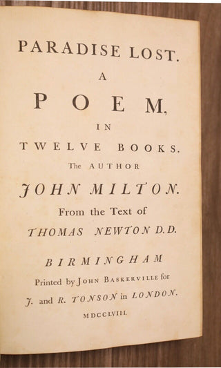 MILTON – Paradise Lost / Paradise Regain'd - BASKERVILLE 1758 - Maroquin