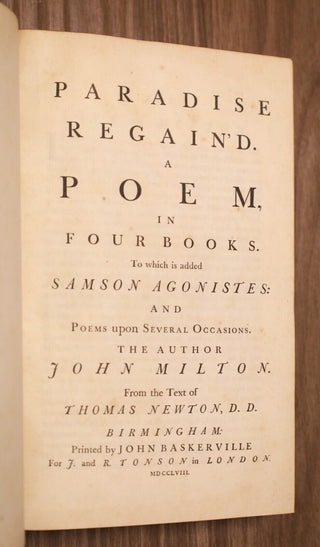 MILTON – Paradise Lost / Paradise Regain'd - BASKERVILLE 1758 - Maroquin