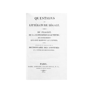 Nodier (Charles) – Questions de Littérature légale