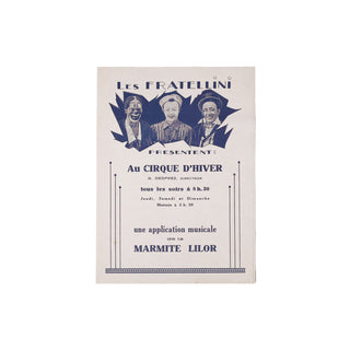 [PROSPECTUS] - Les Fratellini présentent au Cirque d’Hiver une application musicale de la Marmite Lilor. c. 1930.