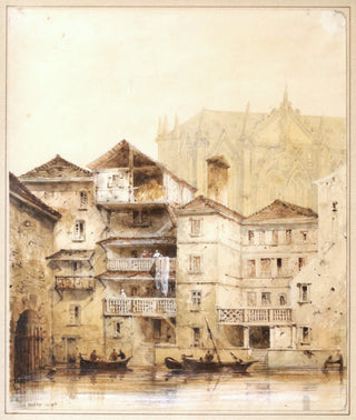 Nolau (François-Joseph) - Vue de la cathédrale Saint-Etienne de Metz depuis la Moselle