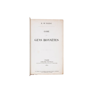BALZAC (Honoré de) - Code des gens honnêtes. 1854.