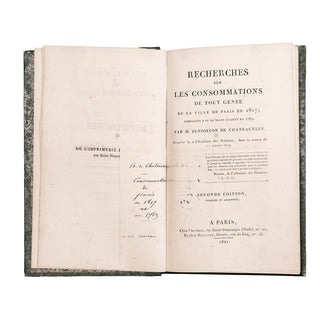 BENOISTON DE CHÂTEAUNEUF (Louis-François) - Recherches sur les consommations de tout genre de la ville de Paris en 1817. 1821.