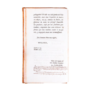 [DE LOLME – MASERE annotations d’après], Constitution de l'Angleterre. 1774.