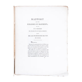 [COMMERCE DU VIN] ROUX- CORDIER- Rapport sur les jurandes et maîtrises. 1805.