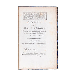 LATUDE - Mémoire adressé à Madame la Marquise de Pompadour. 1789.