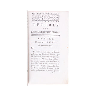 MIRABEAU (Victor Riquetti) - Lettres sur le commerce des grains. 1768.