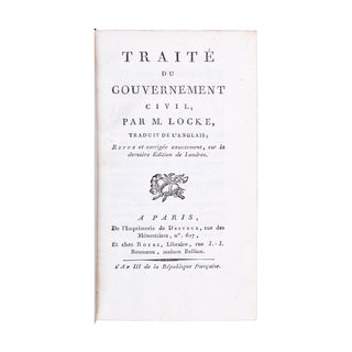 LOCKE – MAZEL trad. - Traité du gouvernement civil. [1795].