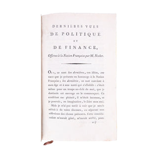 NECKER (Jacques) - Dernières vues de politique et de finance. 1802.