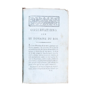 Observations sur les domaines du Roi [Suivi de :]  Considérations sur l'inaliénabilité du domaine de la Couronne. 1787 - 1775.