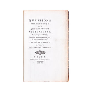 PALISSOT DE MONTENOY - Questions importantes sur quelques opinions religieuses. An VI.