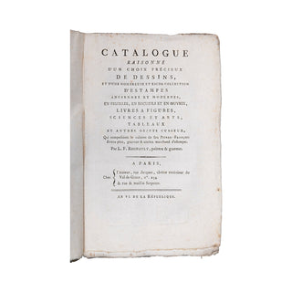 REGNAULT - Catalogue raisonné [du] cabinet de feu Pierre-François Basan. 1797.