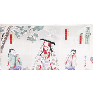 [SIX TRIPTYQUES UKIYO-E MONTÉS EN ROULEAU] - Scènes de théâtre Kabuki. Fin XIXe siècle.