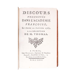 THOMAS - CHAMFORT - Recueil de discours prononcés à l’Académie française. 1765-1769.