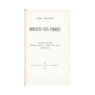 VERLAINE (Paul) - Romances sans paroles. 1874.